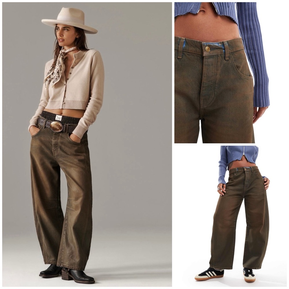 Wide Leg Women's Jeans in Olive Brown - Stylish High-Rise Fit